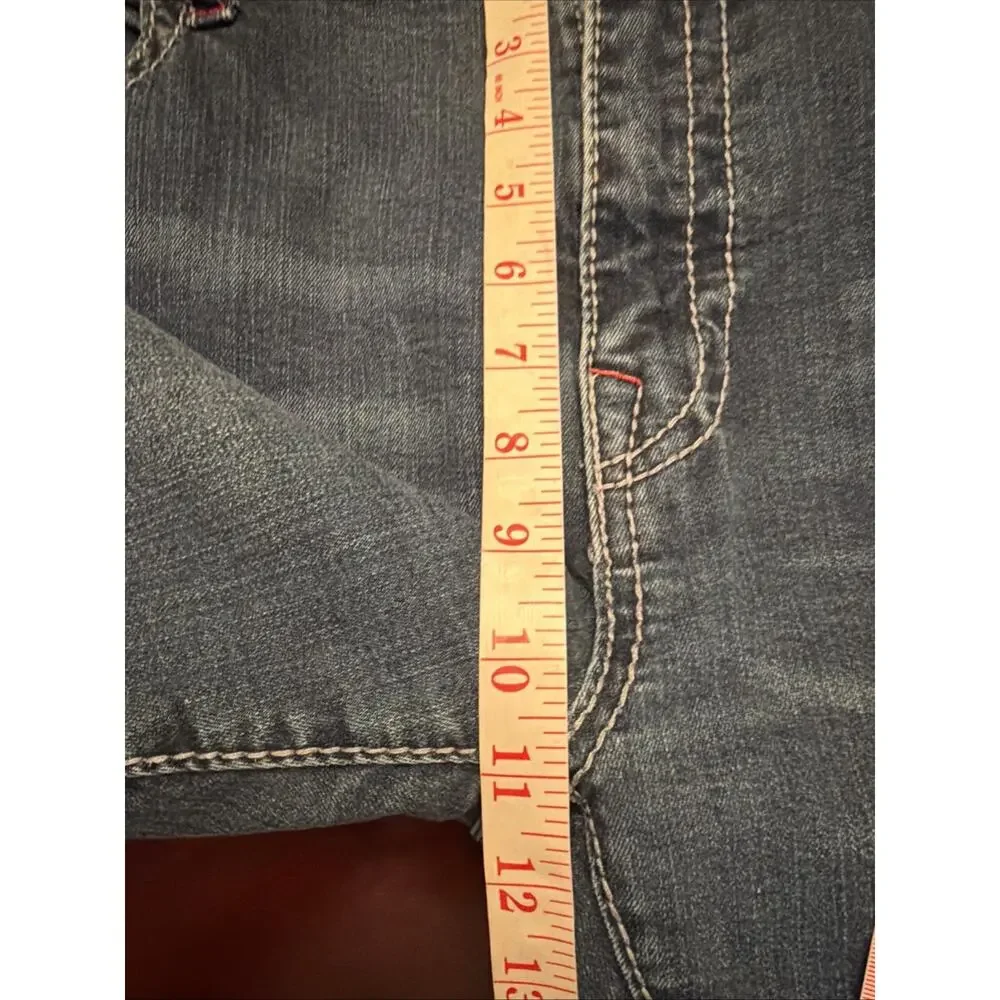 True Religion Ricky Mens Relaxed Straight Leg Blue Jeans Sz 42x33 Red Stitching